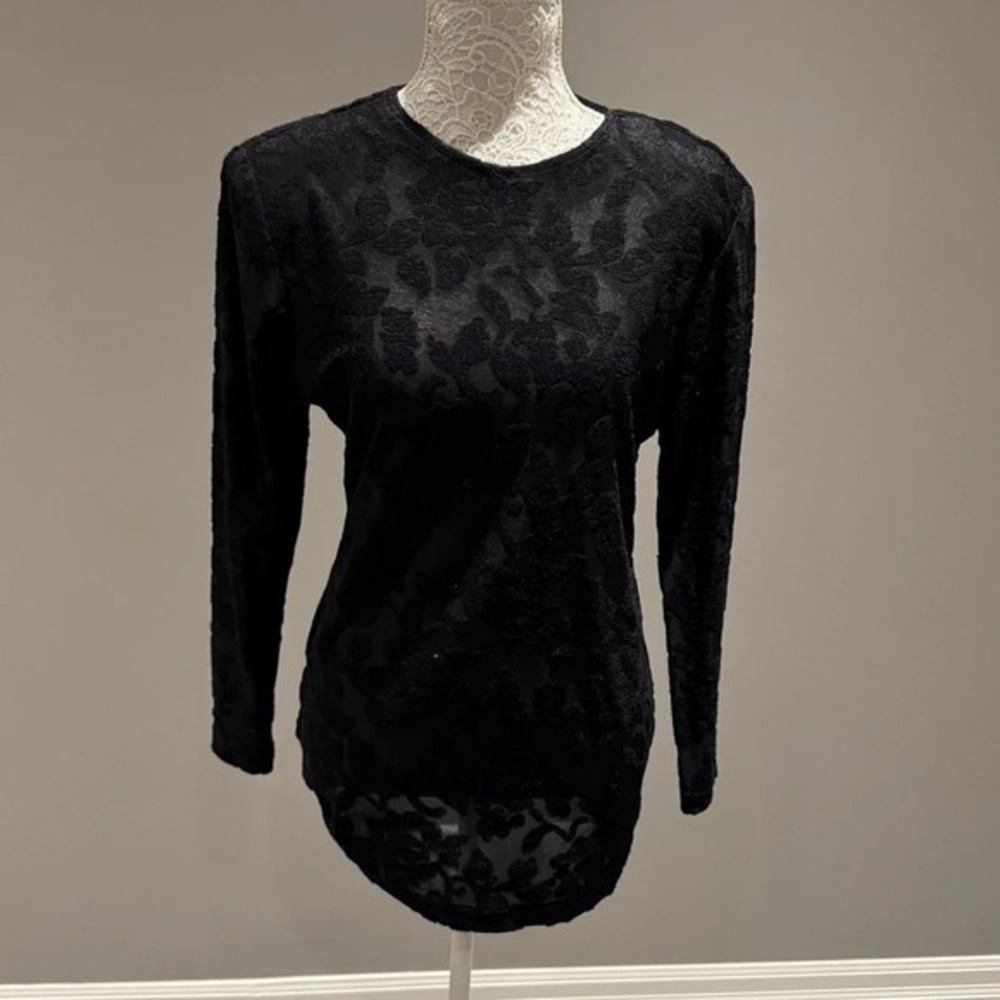Elegant Black Lace Long Sleeve Womens Top